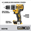 Parafusadeira e Furadeira de Impacto Brushless DEWALT DCD796D2 20V 1/2 Pol. com 2 Baterias, Carregador e Maleta